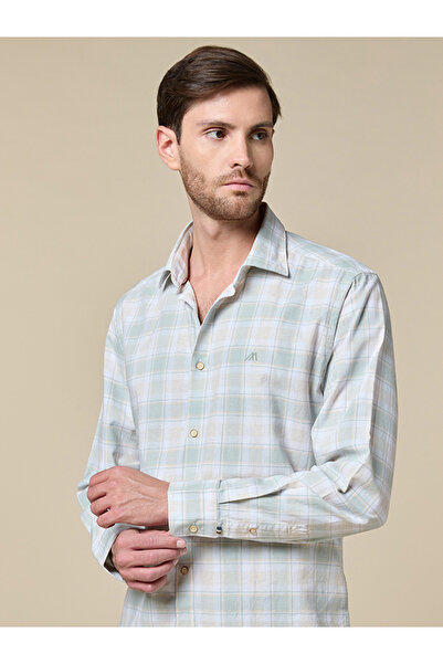 Mannerism The Sage Check Green Cotton Checks Shirt Comfort Fit