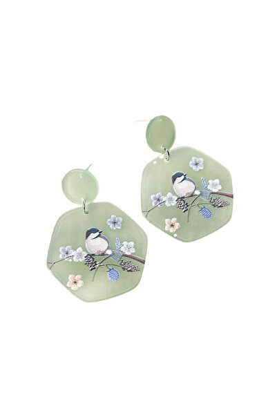 EFAYN.RO Women's earrings, delicate spring model, with Printed , green, EFAYN
