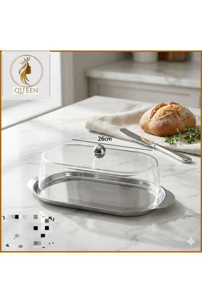 QUEEN Rectangular stainless steel serving dish with a Sheer acrylic lid (size...