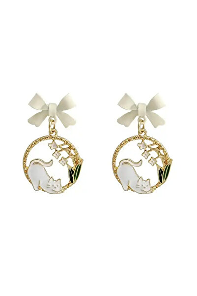 EFAYN.RO Women's earrings, cat pattern, accessorized with bows and flowers, f...