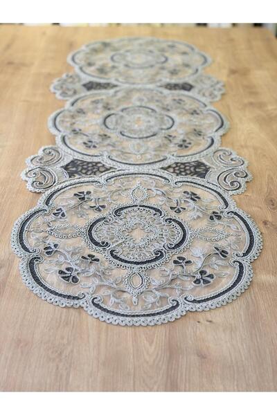 Ceki Home Table Top Table Runner , Tablecloth Table Runner I French Lace Detailed Single Table Runner 41 X 120 cm Alya