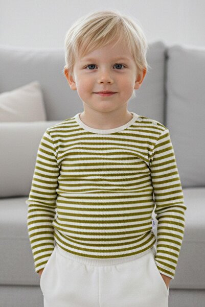 Breeze Baby Boy Long Sleeve T-Shirt with Placket Stripes 9 Months-3 Years, Green