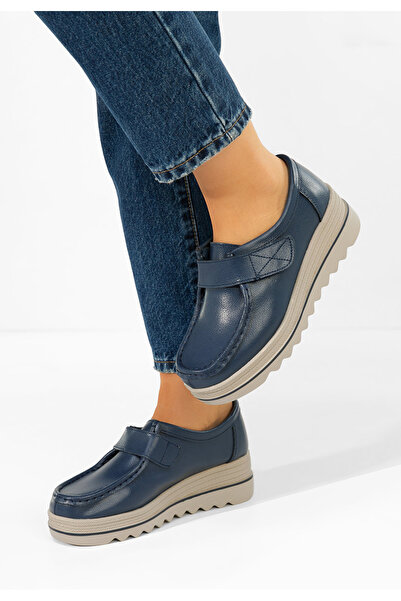 B T Shoes Women's platform loafers Hanina navy