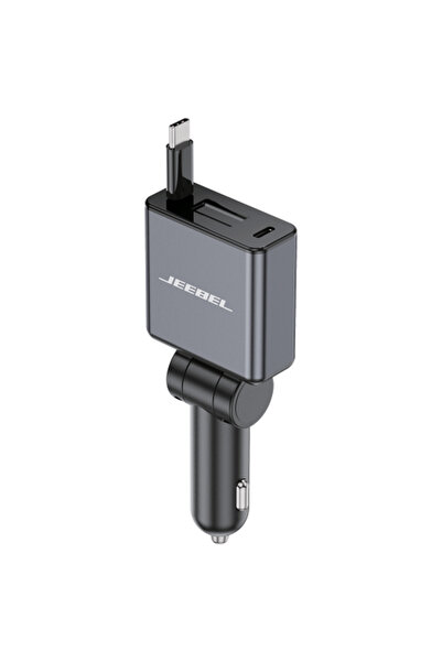 Jeebel شاحن سيارة سريع 60 واط مع كابل USB-C قابل للسحب