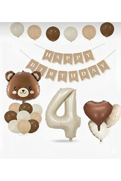 Çemrek Süs Parti مجموعة بالونات كرافت هابي بيرثديين على شكل دب بني ورقم وقلب،...