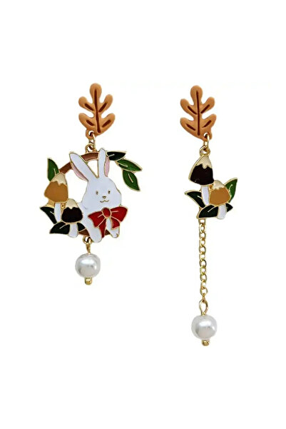 EFAYN.RO Women's earrings, fashion model with bunnies and mushrooms, multicol...