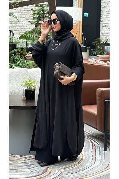 Mürdüm butik Saçaklı Mira Oversize İkili Takım-Siyah