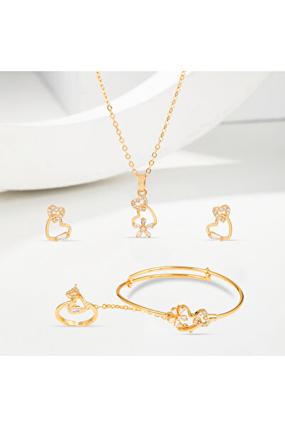 Un طقم أطفال بناتي بديل الذهب قلب الورد