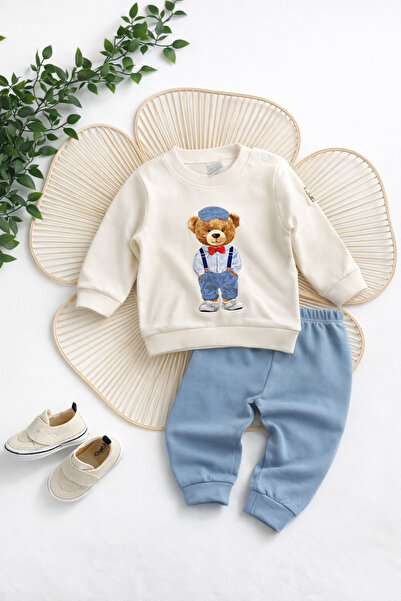 Mou&Kou Teddy Bear Printed Baby Set 100% Cotton Combed Cotton - Comfortable f...