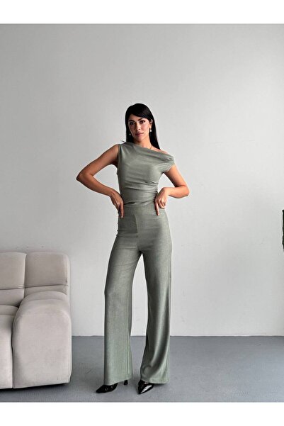 DİLARA GİYİM Shoulder Detailed Thick Strap Blouse and Pants Set