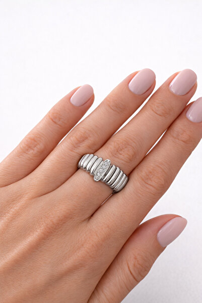 kubotique Silver Color Steel Zircon Stone Ring – Adjustable Stylish Women's Ring