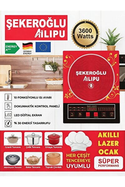 gunkes ŞEKEROĞLU Ailipu Bütün Tencereleri Kabul Eden Elektrikli Ocak 3600 Watt
