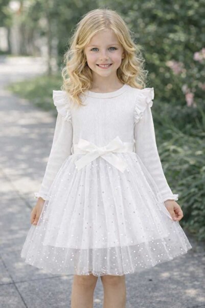 BEBEĞİME ÇORAP Kolları Fırfırlı Tül Etekli Kız Çocuk Elbise