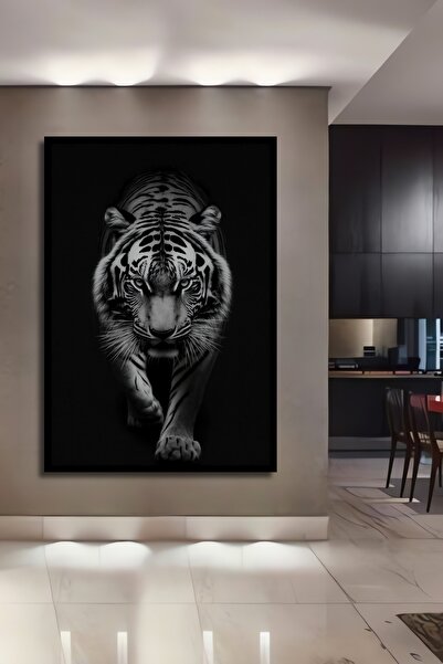 Novellea Çerçeve Görünümlü Dekoratif Ahşap Kare Güçlü Kaplan Tablosu Ev/Ofis/...