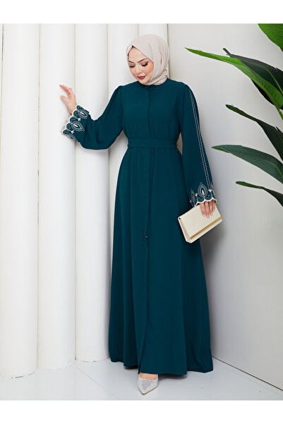 EFSUN MODA Women's Embroidered Sleeves Abaya Tunic Clothing Women's Ferace Dress