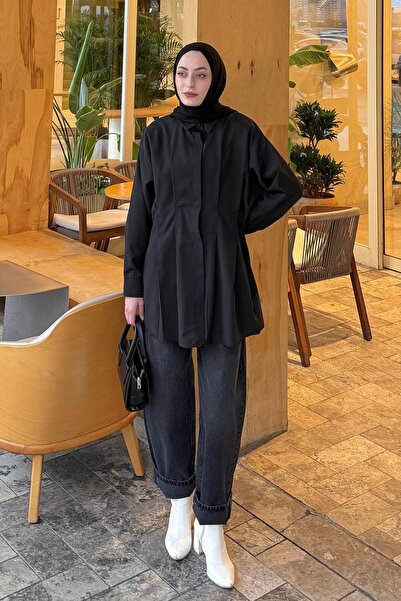 lamelif Front Pleated Detailed Shirt Black