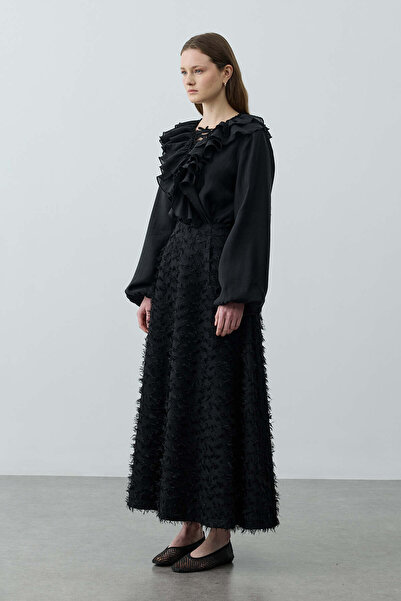 Fahhar Üç Boyutlu Pensli Etek Siyah