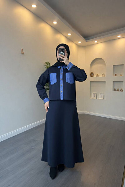 Esre Store 4564 - Double Suit with Pocket Detail Navy Blue