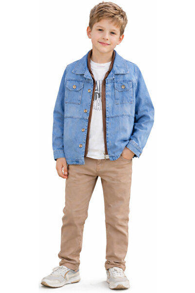 İrem Çocuk Giyim طقم أنيق من أربع قطع للأولاد يتكون من جاكيت جينز وسترة مبطنة...