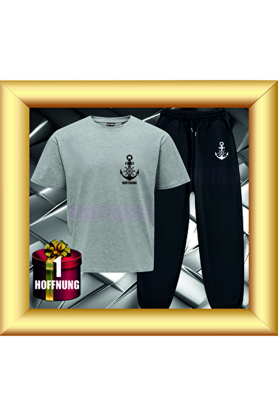 HOFFNUNG Unisex Casual Short Sleeve Set with Anchor Print Outdoor Spring/Summ...