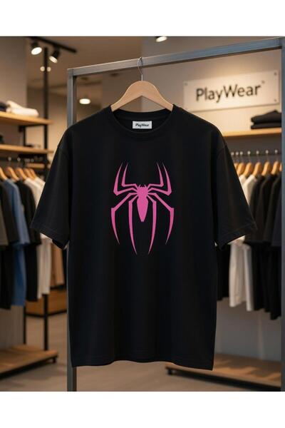 playwear تي شيرت كبير الحجم مطبوع عليه شبكة العنكبوت