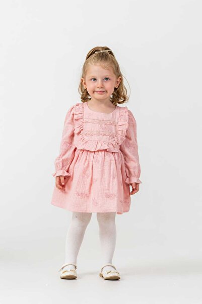 VİYOLİNA MÜSLİN FIRFIRLI ELBİSE