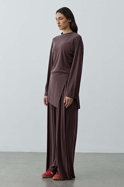 Fahhar Büzgülü Modal Örme Takım Kahverengi