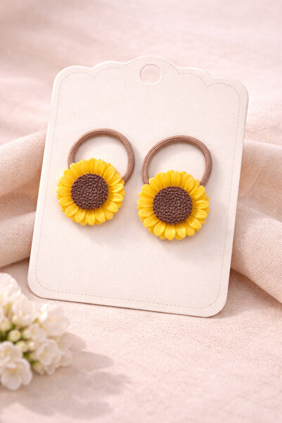 LİNACO Ayçiçeği Saç Tokası 2’li Set Lastikli Sunflower Figürlü Scrunchie Toka...