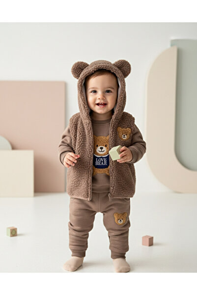 Murat Baby Erkek Bebek 3'lü Kapüşonlu Yelekli Şık Bebek Kombini,3'lü Bebek Al...