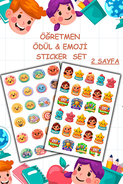 birikiyedi 2 Sayfa Öğretmen Sticker Seti Öğrenci/ Ödül/ Ödev Stickerı/Emoji/M...