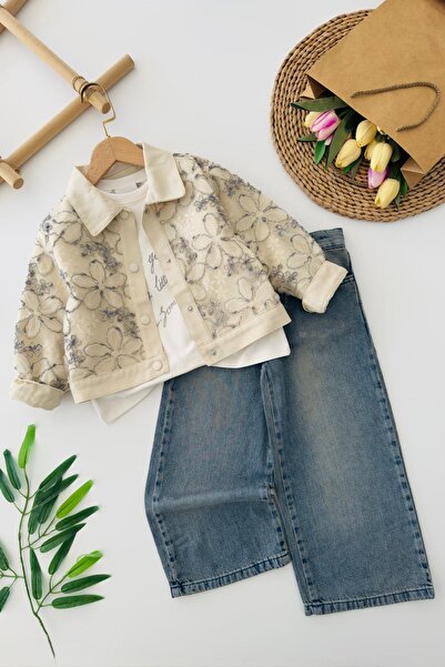 Minigimin Cicileri Set 3 piese pentru fetițe cu jachetă din denim cu broderie...