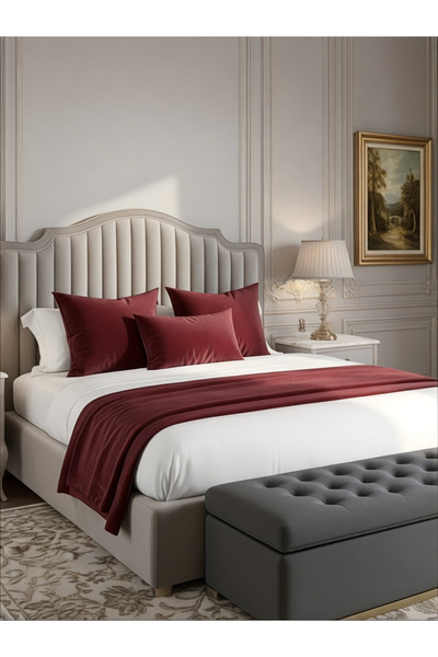 FARCY 3-Piece Velvet Fabric Decorative Bed Runner & 2-Piece Inner Filled Squa...