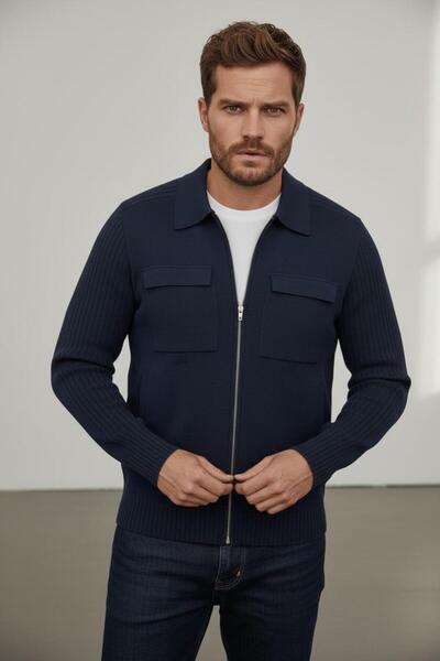 WEMSEY Ζακέτα πλεκτή από ατσάλινο πλέγμα σε σκούρο μπλε χρώμα με φερμουάρ, γι...