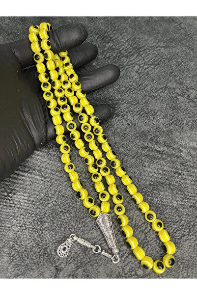 Mos Tespih 99' Yellow Special Design Evil Eye Beaded High-End Prayer Beads