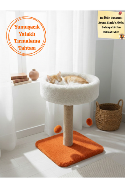 Komano Pontika Yuvarlak Kedi Yatağı Yumuşacık Peluş Kedi Tırmalama Tahtası ve...