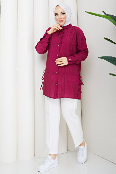 Pamuk Butik قميص نسائي بتفاصيل ربطات وفتحة عند الخصر