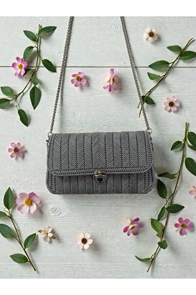 WIB TASARIM Hand Knitted Canvas Shoulder Bag Gray