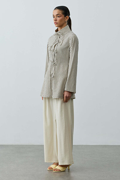 Fahhar Çizgili Bağlamalı Gömlek Naturel