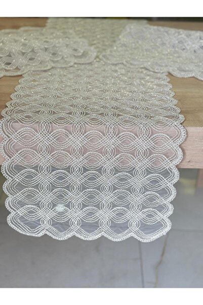 Ceki Home Table Runner, Tablecloth Runner with French Lace Detail, Single Run...
