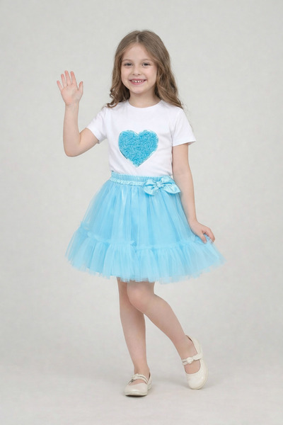 FATELLA Girl's Turquoise Heart T-Shirt Turquoise Ruffle Tutu Skirt April 23 S...
