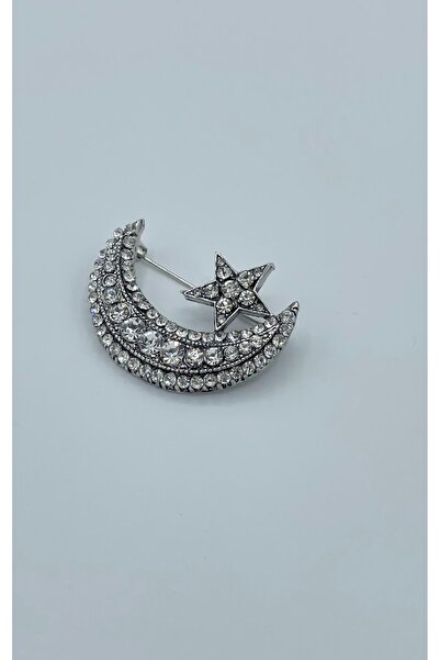 begüm jewelery YARIM AYYILDIZ MODEL ZİRKON TAŞLARLA İŞLENMİŞ TASARIM BROŞ