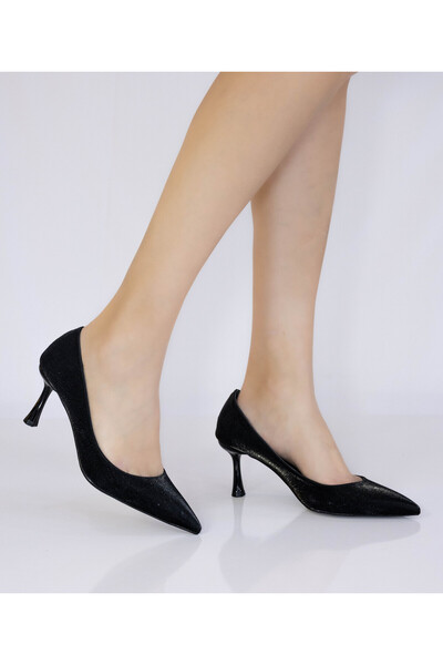 RMY SHOES حذاء نسائي أسود أنيق بمقدمة مدببة للمكتب والاستخدام اليومي بكعب عالٍ
