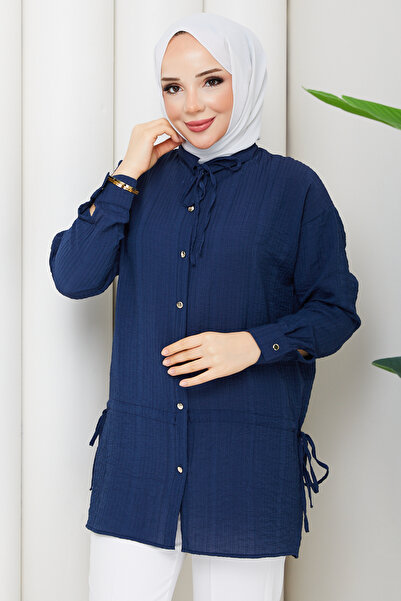 Pamuk Butik Women's Tie-Detail Waist Tunnel-Cut Shirt