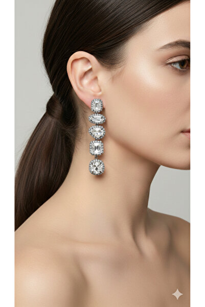 PETEK AKSESUAR Evening Dress Long Stylish Stone Earrings