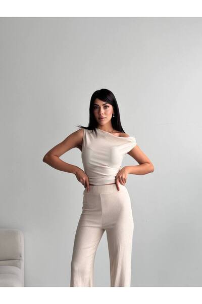 DİLARA GİYİM Shoulder Detailed Thick Strap Blouse and Pants Set