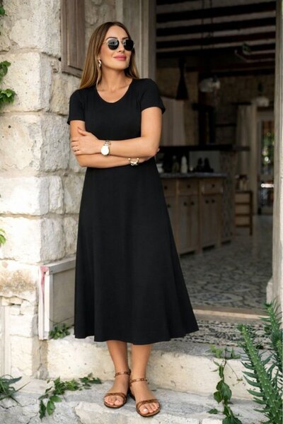 civetta Women's Short Sleeve V-Neck Slit Midi Viscose Dress