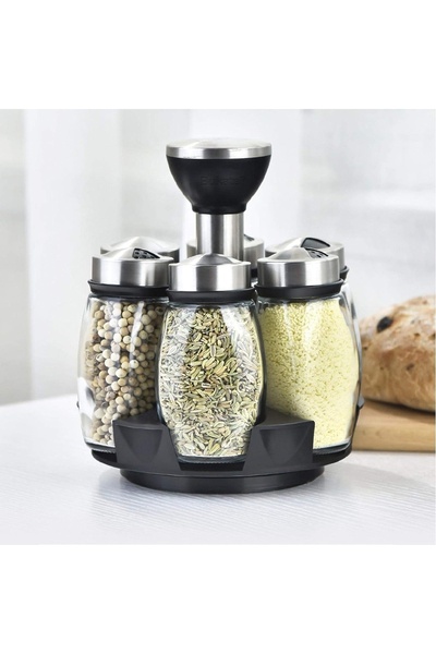 Bukate Set of 6 Transparent Spice Containers with Black Rotating Stand, Bukate®