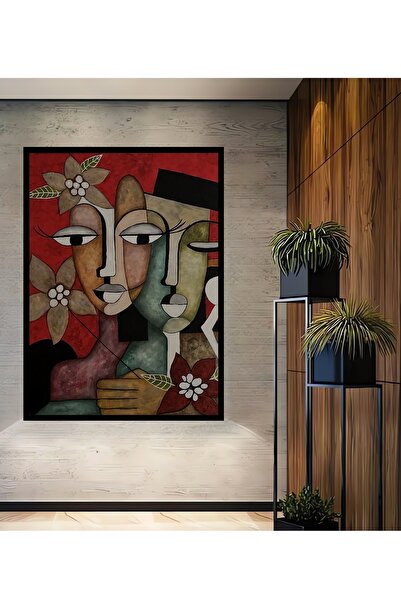 Novellea Çerçeve Görünümlü Dekoratif Ahşap Kare Renkli Yüzler Tablosu Ev/Ofis...