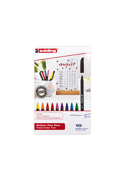 Edding 1200 Colour Pen Fine Keçe Uçlu Grafik Kalem Seti Metal Kutu 10 Renk