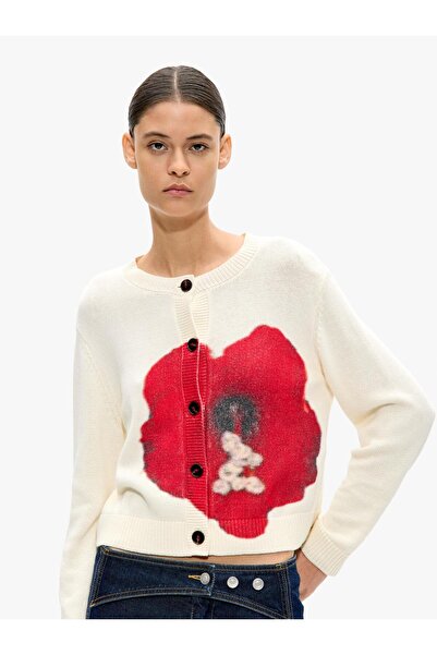 PARFOIS Kadın %100 Pamuk Çiçek Desenli Örme Hırka